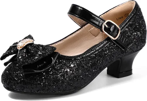 Miniatura 58 de PANDANINJIA Vestido de jada para niñas y niños pequeños, zapatos de princesa Mary Jane con tacones con lazo para fiesta, boda, boda