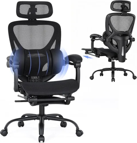 MALOL Silla de oficina ergonómica de malla con reposapiés, silla ejecutiva de escritorio de computadora con respaldo alto con reposacabezas