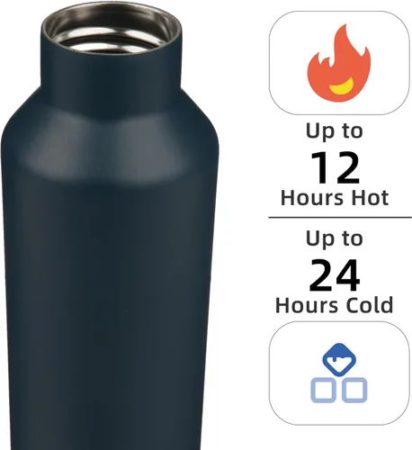 Miniatura 2 de Botella de agua aislada con pajita, 17 OZ frasco de agua de acero inoxidable al vacío de doble pared con 2 tapas, azul marino