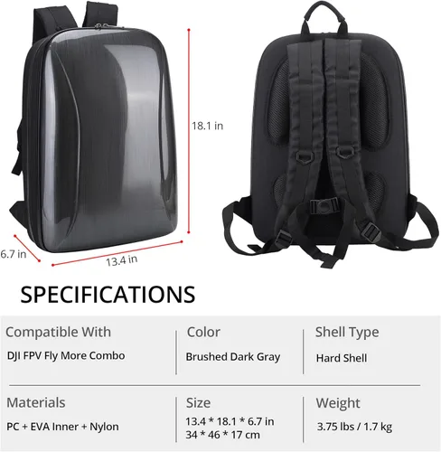 Miniatura 5 de Estuche duro portátil para combo dron DJI FPV, impermeable, a prueba de golpes, mochila, bolso de viaje para combo dron DJI FPV Gris oscuro cepillado