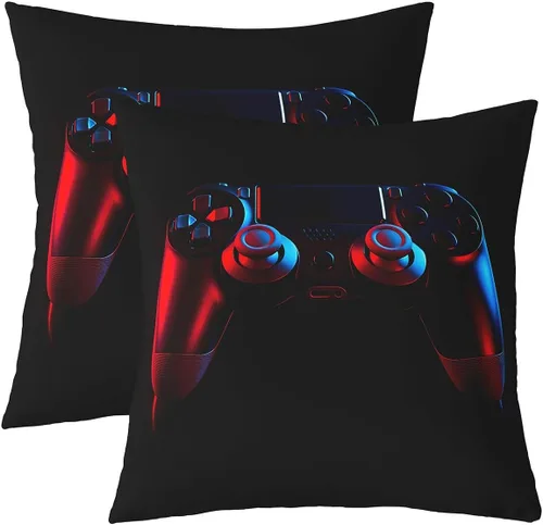 Miniatura 15 de Juego de 2 fundas de almohada con estampado de consola de videojuegos, para el hogar, sala de estar, notas temáticas musicales reversibles