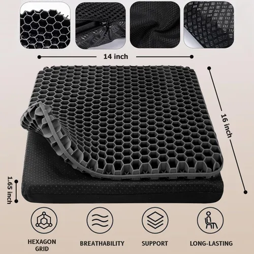 Miniatura 5 de Cojín de gel para asiento, cojín de gel doble grueso en forma de huevo para alivio del dolor por presión, cojín transpirable para silla de ruedas