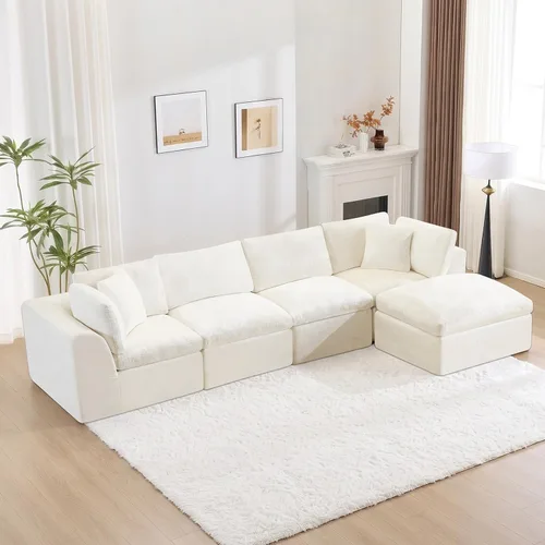 Miniatura 15 de Sofá sin hueso de 140 pulgadas para sala de estar, sofá modular de gran tamaño de 7 plazas con otomana, no requiere montaje, felpilla moderna