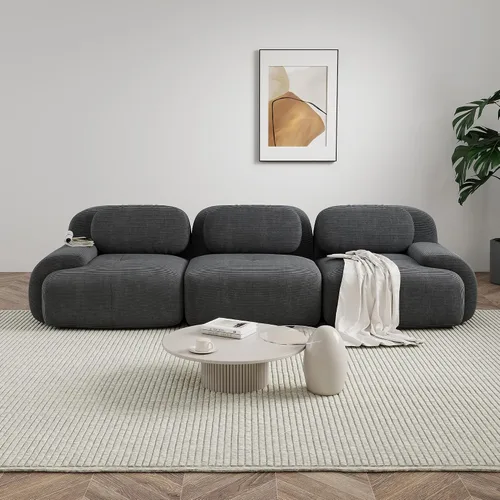 Miniatura 13 de Sofá modular sin hueso de 117 pulgadas, sofá modular en forma de L para sala de estar, sofá comprimido con asiento profundo, sofá nube de pana