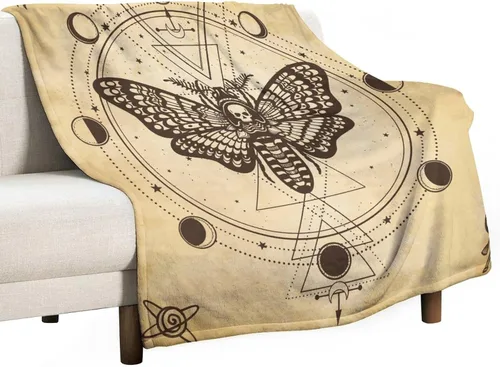 Miniatura 39 de Manta gótica de franela de polilla abstracta, mágica, bohemia, mariposa, esqueleto, luna, estrellas, manta estética para hombres, mujeres, niñas