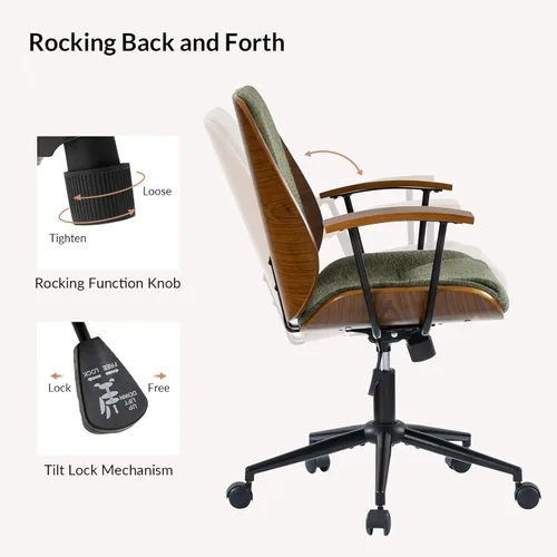 Miniatura 7 de La silla de oficina moderna que necesitas con tapicería de poliéster y madera curvada ergonómica. Silla giratoria de escritorio con altura ajustable