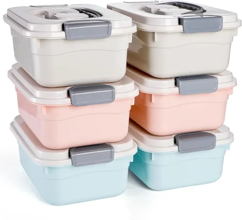 Miniatura 7 de Elsjoy Juego de 6 cubos pequeños de plástico con tapa y asa, caja de almacenamiento de plástico de 2.1 cuartos de galón, contenedor