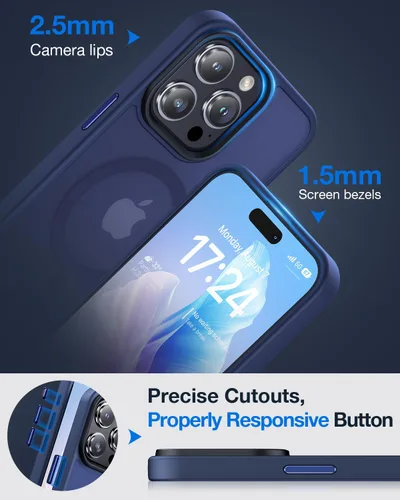 Miniatura 5 de Facbiny Funda magnética para iPhone 15 Pro Max, compatible con Magsafe [probada contra caídas de grado militar], translúcida mate a prueba