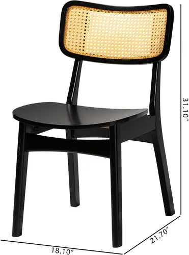 Miniatura 3 de Baxton Studio Tafari Mid-Century - Juego de sillas de comedor de 2 piezas con acabado marrón oscuro y ratán