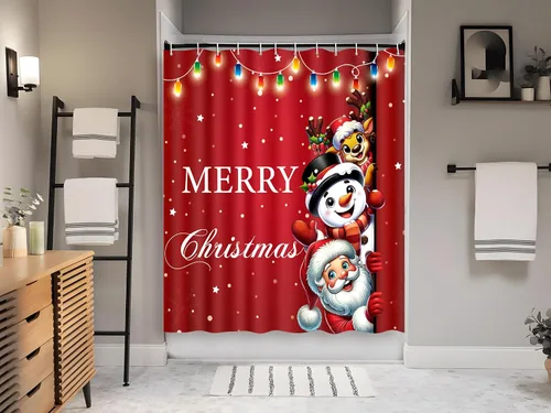 Miniatura 4 de Tieshankao Cortina de ducha de Navidad, Papá Noel, muñeco de nieve, reno, decoración de baño con 12 ganchos, 72 x 72 pulgadas, decoraciones navideñas