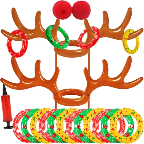 Juegos de Navidad para niños, adolescentes y adultos, juego inflable de lanzamiento de anillos de cornamenta de reno, suministros de fiesta de