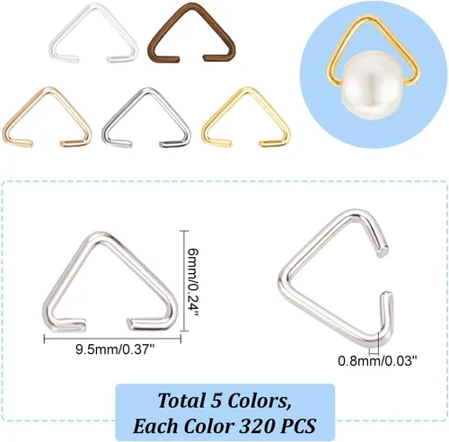 Miniatura 2 de PH PandaHall Anillos de salto abiertos triangulares, 1600 unidades, 5 colores, conectores colgantes de hierro a granel para aretes, pulseras