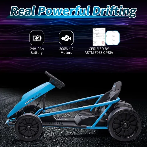 Miniatura 4 de Go Kart de 24 V para niños de 8 a 12 años, 300 W x 2 motores extra potentes, batería grande de 9 Ah de 8.1 MPH de alta velocidad con música, bocina