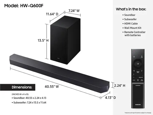 Miniatura 3 de Samsung Barra de sonido serie Q HW Q600F 3.1.2 canales Subwoofer (modelo 2025) SpaceFit Sound Pro, Q-Symphony, sonido adaptable