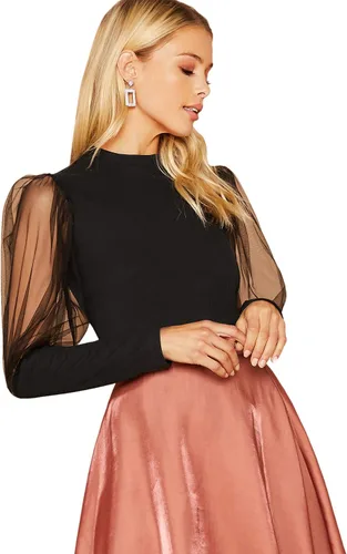 Miniatura 3 de Top SweatyRocks para mujer de manga larga, con malla transparente de contraste, ajustado