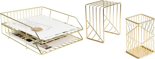 Miniatura 3 de U Brands Kit de organización de escritorio de metal, colección Vena, taza, clasificación y 2 bandejas incluidas, dorado (3940U00-01)