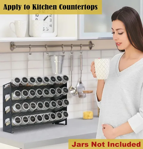 Miniatura 7 de Organizador de especias de encimera de 4 niveles para armario de cocina, despensa o montaje en pared, negro mate (tarros no incluidos)