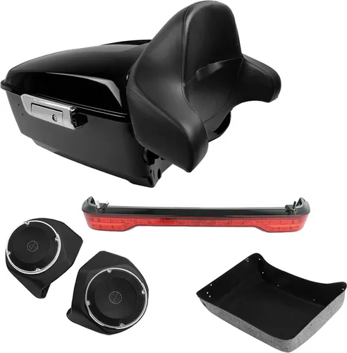 Miniatura 19 de TCMT Caja de maletero para motocicleta King con respaldo envolvente y portaequipajes con altavoces, para 2 personas, compatible con Harley 2014-2025