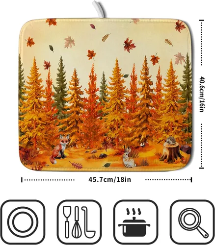 Miniatura 2 de Alfombrilla de secado de platos para encimera de cocina pequeña absorbente de café de otoño Alfombrilla de secado de microfibra de bosque de otoño