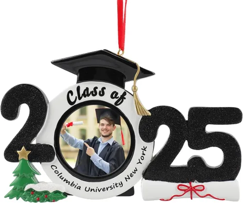Adorno personalizado para graduado 2025, adorno de Navidad de graduación de clase 2025, adornos de marco de fotos de graduación de felicitaciones,