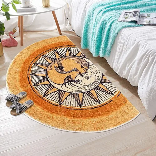 Miniatura 3 de Alfombras semicirculares de 31.5 x 47.3 pulgadas, alfombra de sol y luna, alfombra bohemia amarilla, alfombras antideslizantes de estilo tribal