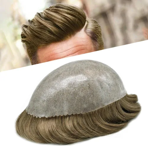 Miniatura 27 de Sistema de cabello humano tipo tupé para hombre, tupé gris, piezas de cabello completo de poliéster para hombres, tupé de inyección de poliuretano