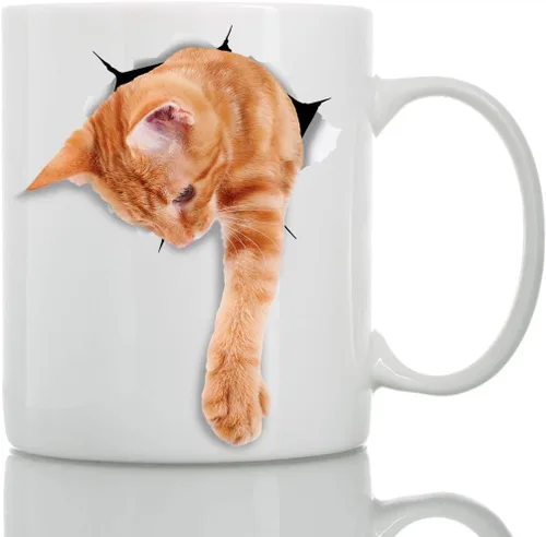 Miniatura 9 de Winston & Bear Taza de café con gato de jengibre escalador, divertida taza de café de cerámica atigrado naranja para los amantes de los gatos
