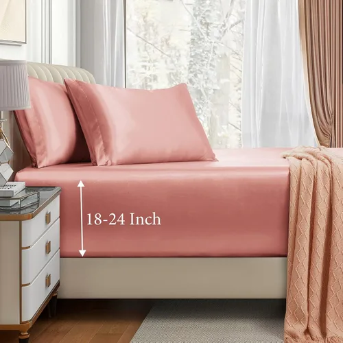 Miniatura 18 de VACVELT Juego de sábanas bajeras de satén de 3 piezas con bolsillos extra profundos para cama matrimonial, sábana bajera color gris que se ajusta a