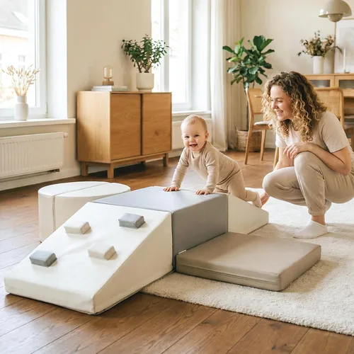 Miniatura 2 de Olakids Juguetes de escalada para niños pequeños, 6 piezas de bloques de espuma para bebés, juego suave con cuero PU, estructura de actividad