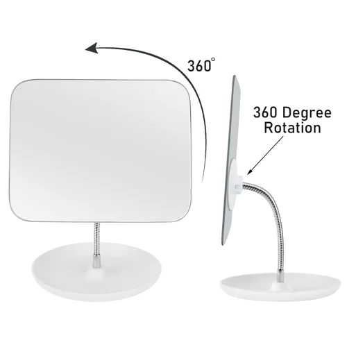 Miniatura 12 de LFOYOU Espejo de tocador de mesa con soporte, espejo de maquillaje para escritorio, cuello de cisne flexible ajustable, rotación de 360°, plegable