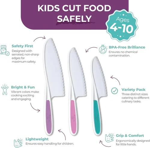 Miniatura 2 de Tovla Jr. - Juego de cuchillos seguros para niños para cocina real, 3 piezas, cuchillos de cocina para niños pequeños, herramientas de cocina Varios