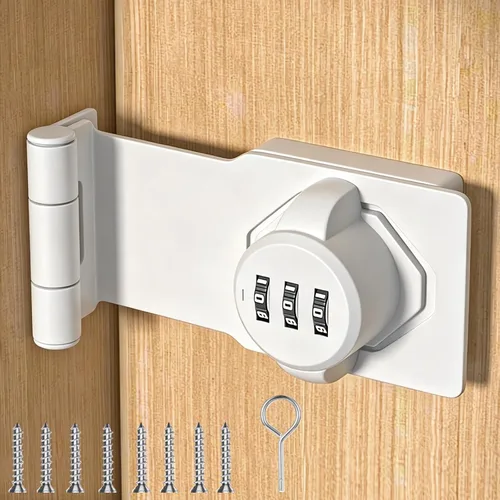 Miniatura 9 de Cerradura y pestillos para puerta corrediza de granero de 90 grados – Cerraduras rotativas con contraseña de gabinete para armario, cobertizo, Negro