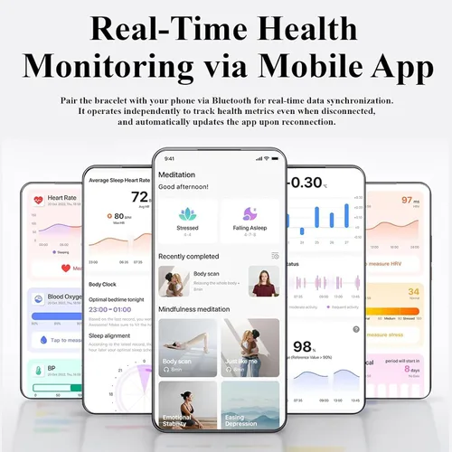 Miniatura 6 de Pulsera inteligente, rastreador de salud y fitness, monitor de corazón 24/7 y rastreador de sueño, pulsera multideporte con aplicación gratuita Negro