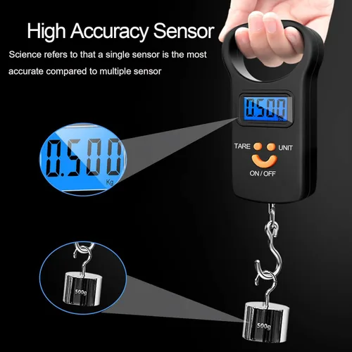 Miniatura 7 de SKEAP Báscula digital para equipaje, 110 libras / 110.2 lbs, pantalla LCD retroiluminada, báscula de pesca con 2 pilas AAA incluidas, regalos