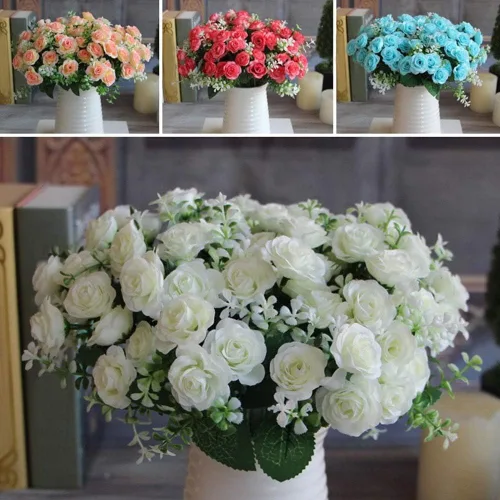 Miniatura 3 de Flor artificial de gama alta 5 tenedor 15 mini rosas decoración del hogar