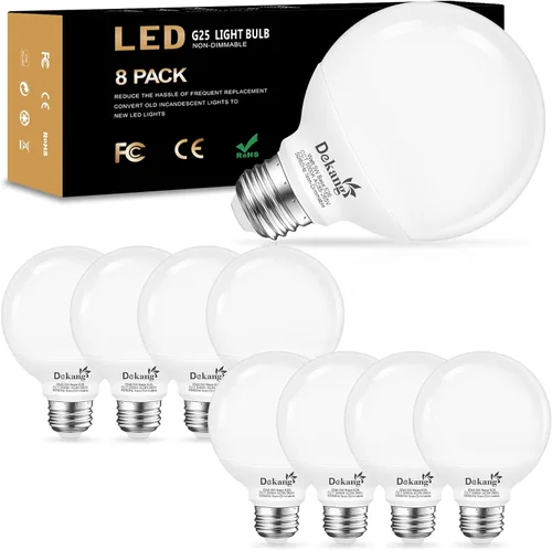 paquete de 8 bombillas LED globo G25 para baño 5000 K luz diurna, base E26, focos de cambiador equivalentes a 60 W incandescentes, bombilla redonda