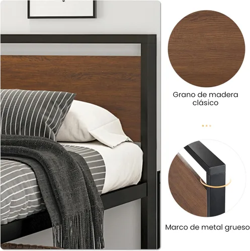 Miniatura 4 de SHA CERLIN Base de cama de plataforma de metal tamaño King de 14 pulgadas con cabecero y piecero de madera, base de colchón, no necesita somier