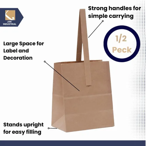 Miniatura 2 de Bolsas de papel kraft medianas de 8 x 6.75 x 4.25 pulgadas con asas de papel – Bolsa de manzana y productos de mitad de Peck (25)