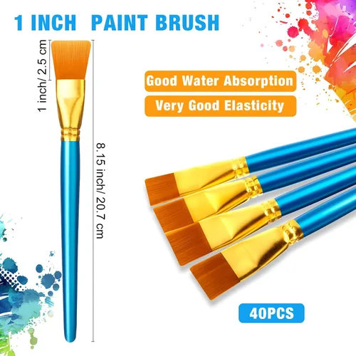 Miniatura 2 de Thenshop 40 pinceles de pintura plana de 1 pulgada para acuarela, pincel de pintura acrílica grande, de nailon sintético, pinceles de pintura al