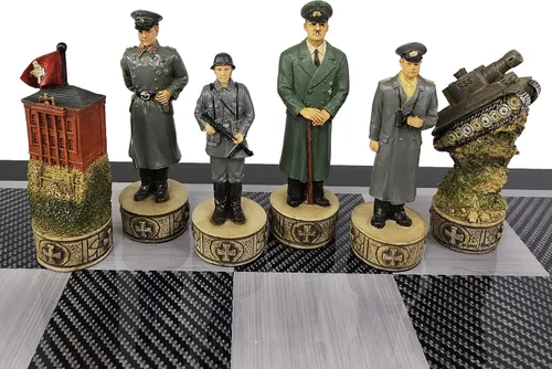 Miniatura 5 de Juego de ajedrez de la Segunda Guerra Mundial de Estados Unidos vs Alemania con tablero de color de fibra de carbono negro de 18 pulgadas WW2