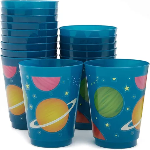 BLUE PANDA Vasos de plástico para fiestas, paquete de 16 unidades, vasos reutilizables para el espacio exterior, 16 onzas, decoraciones para fiestas