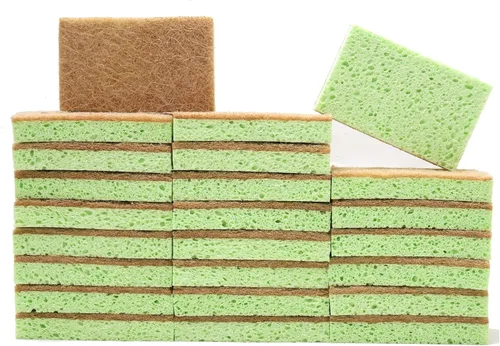Miniatura 7 de SCRUBIT Paquete de 24 esponjas naturales – Esponjas naturales biodegradables compostables de celulosa y coco para platos, esponja de cocina