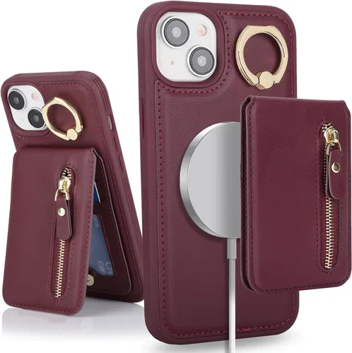 Miniatura 23 de para iPhone 14 Funda con soporte magnético Magsafe compatible, llavero de cuero PU plegable con soporte desmontable, funda tipo cartera 2-en-1