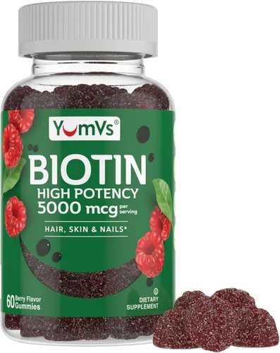 YumVs - Gomitas de biotina de 5000 mcg, delicioso sabor a frambuesa, gomitas de crecimiento del cabello más gruesas y rápidas para mujeres u
