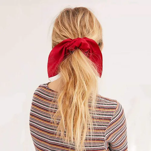 Miniatura 4 de 6 piezas coleteros de cabello de satén sedoso con orejas de conejo, lazo, bandas elásticas para el cabello, sujetadores de coleta para mujeres, 01