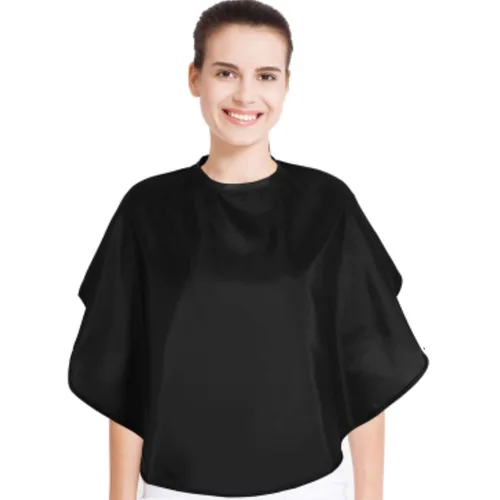 Geyoga Capa corta de maquillaje para mujeres y hombres, mini capa de corte de pelo para artista, champú, salón de belleza, estilo de artista (negro)