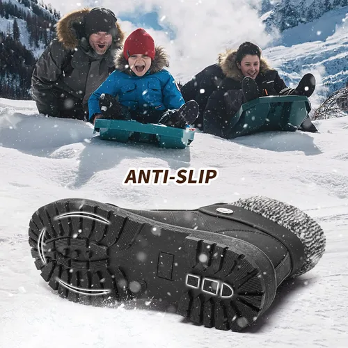 Miniatura 3 de Botas de combate de piel sintética para mujer, con forro de piel cálida, botines negros con cremallera lateral, botas de invierno antideslizantes