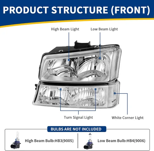 Miniatura 3 de DWVO Combo de faros y luces traseras compatible con Chevy Silverado 1500 2500/03-06 Silverado 1500 HD 2500 HD 2500 HD 3500/07 Chevy Silverado