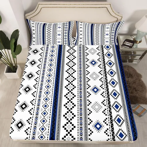 Miniatura 35 de Homewish Western Fitted Sheets Twin Size (No Flat),Retro Country Tribal Bedding Set 2Pcs,Kids Girls Boys Room Decor,Southwest Aztec Stripes Bed