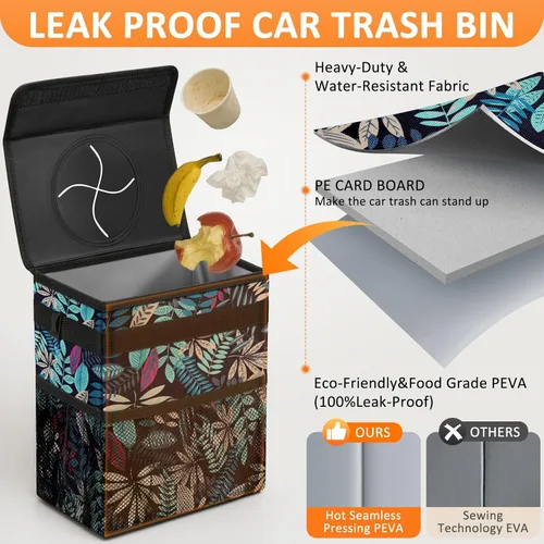 Miniatura 3 de Vankor - Bote de basura para automóvil, bolsa de basura para colgar, impermeable, a prueba de fugas, latas de basura para vehículos, hojas coloridas